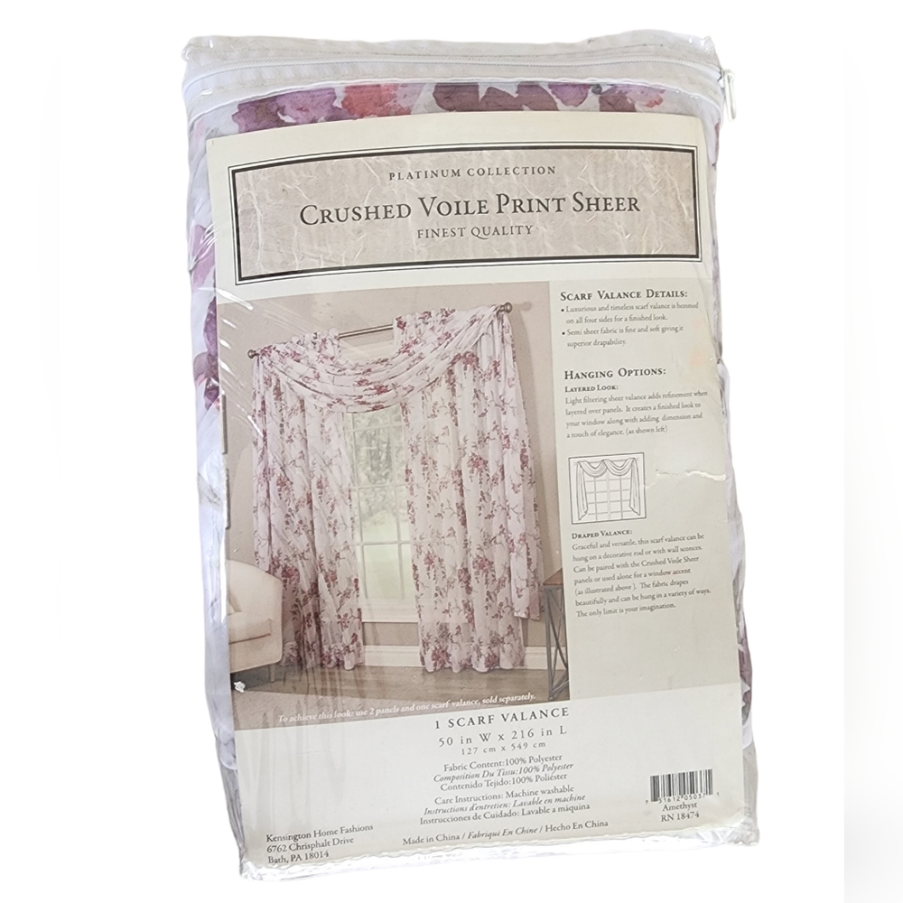 NWOT Floral Scarf Valance Crushed Voile Print Sheer